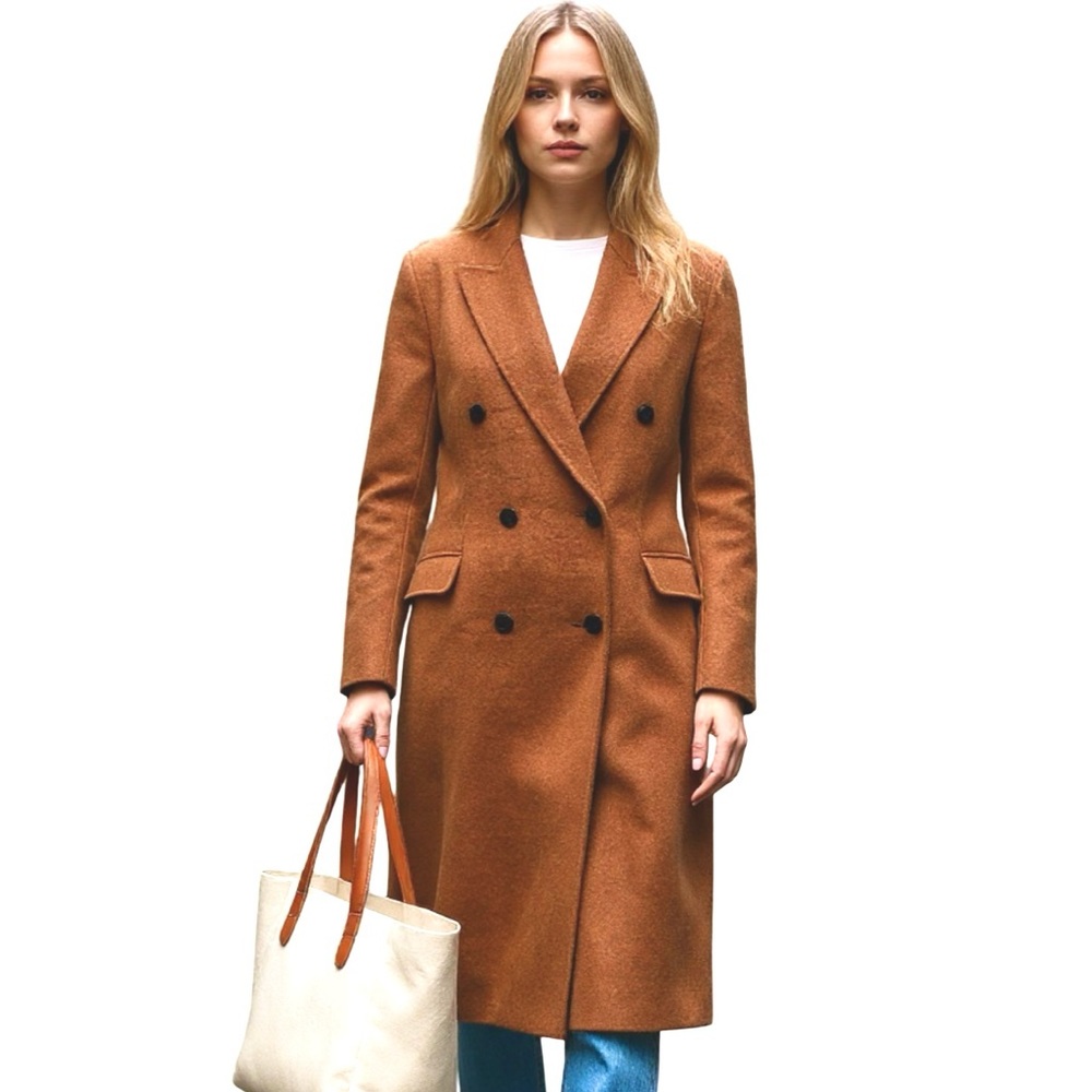 Maje Galarita Double-breasted Wool-blend Felt Brown Coat NWT